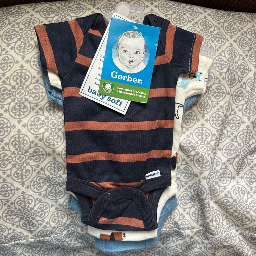 Gerber Navy and Orange Striped Baby Onesie